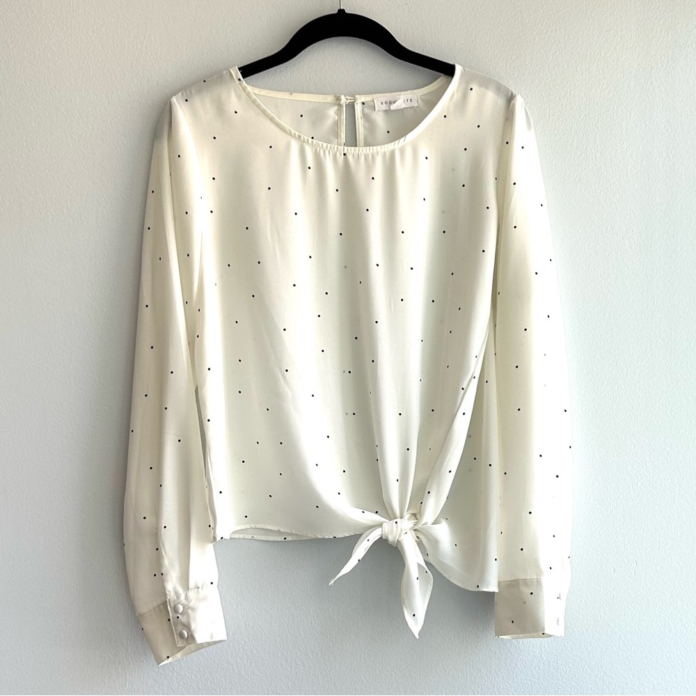 Socialite White Polka Dot Long Sleeve Blouse